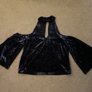 American Eagle Cut-Out Long Sleeve Velvet Top